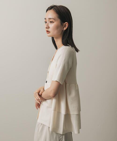 M'S GRACY 半袖 ペプラム カーディガン ホワイト 40 SENSE OF PLACE by URBAN RESEARCH カーディガン 「WEB限定」ペプラム