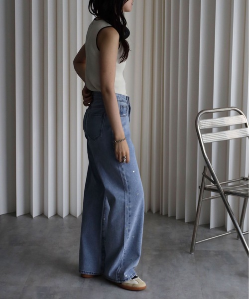 YENNA タンクトップ ノースリーブ 「リンガー配色ラインニットタンク
