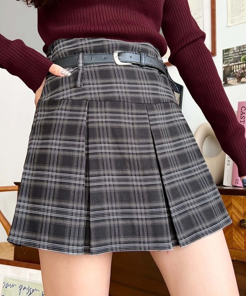 チェック柄ミニスカート ベルト付き ベルト付き] チェック柄ミニスカート | ファッション通販サイト NUGU