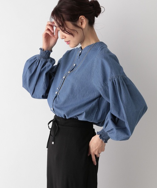 「GLOBAL WORK」 長袖ブラウス L ブルー レディース