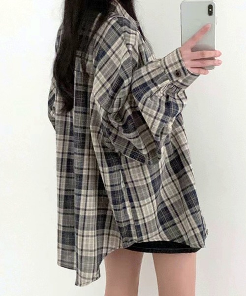 ブラウス シャツ ビッグ オーバーサイズ チェックシャツ/ルーズシルエット 春 レディース | lulufa | 15