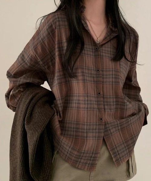 ブラウス シャツ ビッグ オーバーサイズ チェックシャツ/ルーズシルエット 春 レディース | lulufa | 19