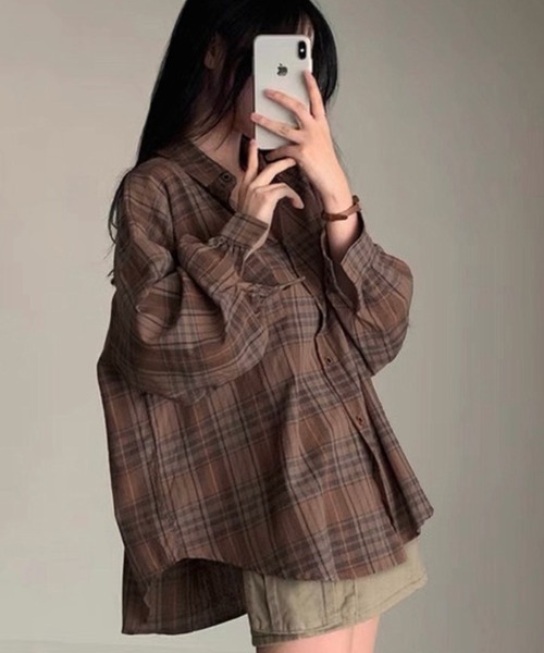 ブラウス シャツ ビッグ オーバーサイズ チェックシャツ/ルーズシルエット 春 レディース | lulufa | 23