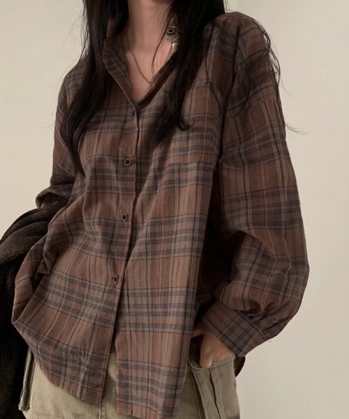 ブラウス シャツ ビッグ オーバーサイズ チェックシャツ/ルーズシルエット 春 レディース | lulufa | 24