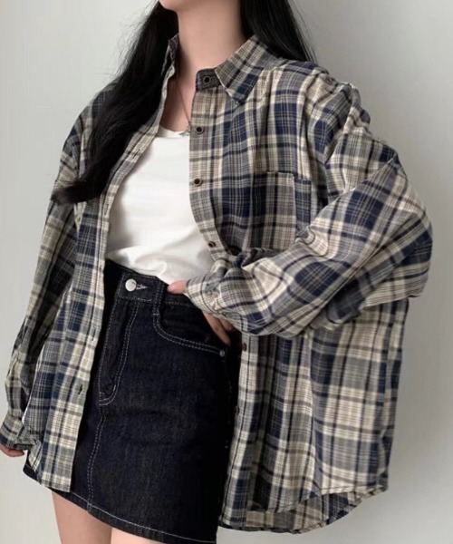 ブラウス シャツ ビッグ オーバーサイズ チェックシャツ/ルーズシルエット 春 レディース | lulufa | 12