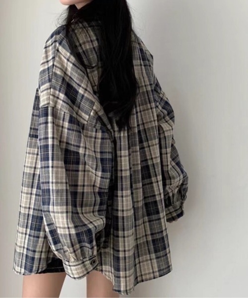 ブラウス シャツ ビッグ オーバーサイズ チェックシャツ/ルーズシルエット 春 レディース | lulufa | 13