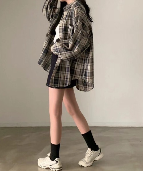 ブラウス シャツ ビッグ オーバーサイズ チェックシャツ/ルーズシルエット 春 レディース | lulufa | 11