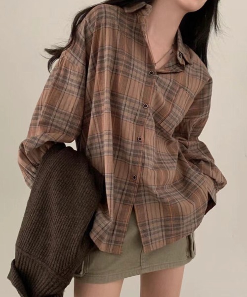 ブラウス シャツ ビッグ オーバーサイズ チェックシャツ/ルーズシルエット 春 レディース | lulufa | 22