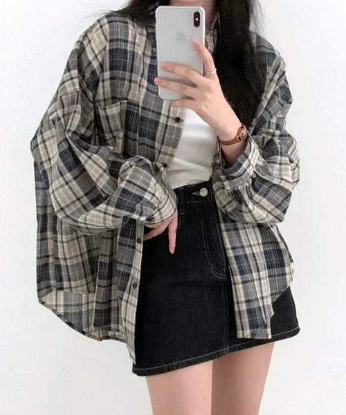 ブラウス シャツ ビッグ オーバーサイズ チェックシャツ/ルーズシルエット 春 レディース | lulufa | 14