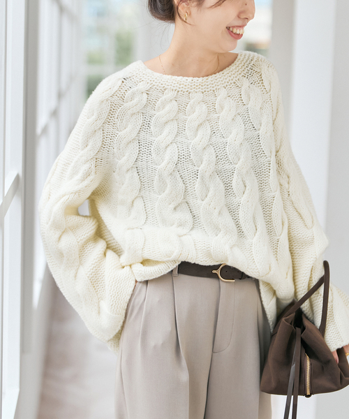 人気　スピックアンドスパン ウール フォックス ケーブルニット プルオーバー Spick and Span フォックスケーブルニットプルオーバー スピックアンド