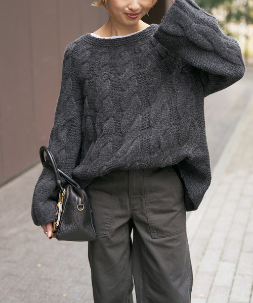 スピックアンドスパン フォックス　ケーブルニット　Vネック　プルオーバー 新品タグ付】スピックアンドスパン フォックスケーブルニットプル