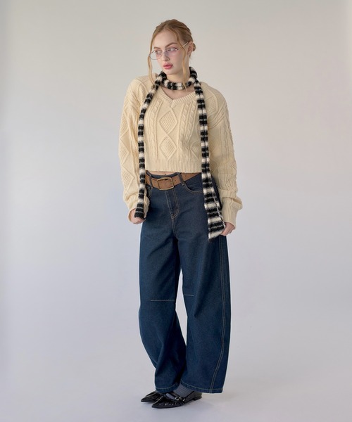 hazyl ニット セーター V-neck cable knit / Vネックケーブルニット