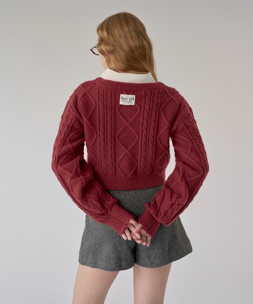 hazyl ニット セーター V-neck cable knit / Vネックケーブルニット