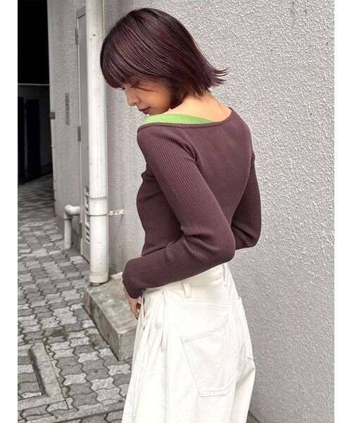 レースレイヤード ワンショルニット MURUA（ムルーア） ニット セーター レイヤードワンショルニット