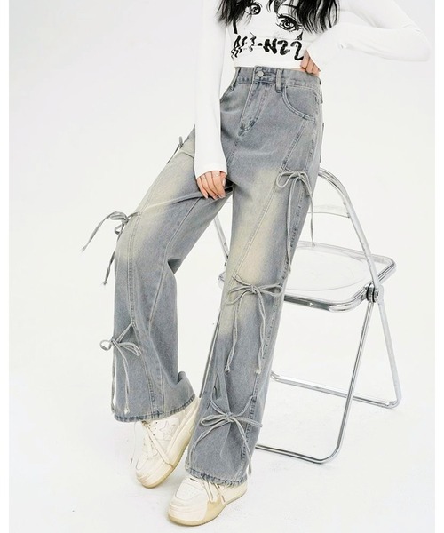 inst.ALL ジーンズ デニム デニムパンツ サイド3リボンデニムパンツ