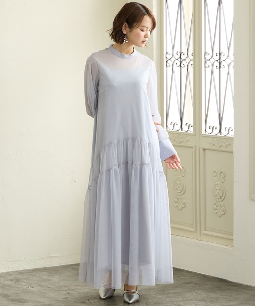 AIMER（エメ） ドレス ラメチュール×無地チュールプチハイネック