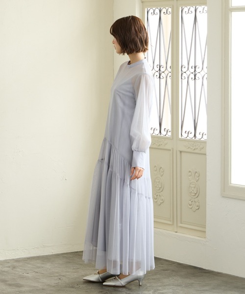 AIMER（エメ） ドレス ラメチュール×無地チュールプチハイネック