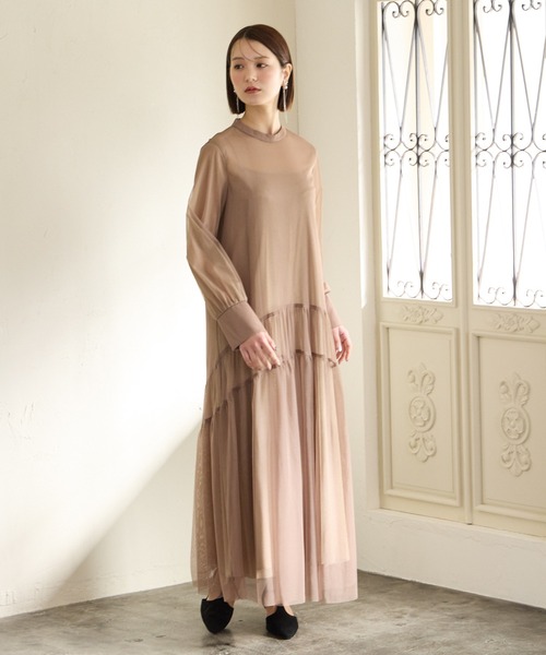 AIMER（エメ） ドレス ラメチュール×無地チュールプチハイネック