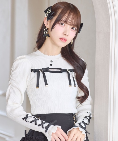 ダブルリボンニットセーター半額にしました定価25,200円美品 ROOP TOKYO ニット セーター Ribbon motif mix knit / リボンモチーフ