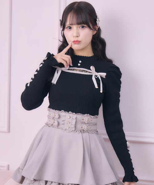 ROJITA（ロジータ） ニット セーター デコルテ開き配色リボンニット