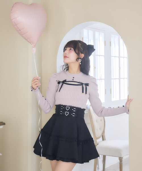 ダブルリボンニットセーター半額にしました定価25,200円美品 ROOP TOKYO ニット セーター Ribbon motif mix knit / リボンモチーフ