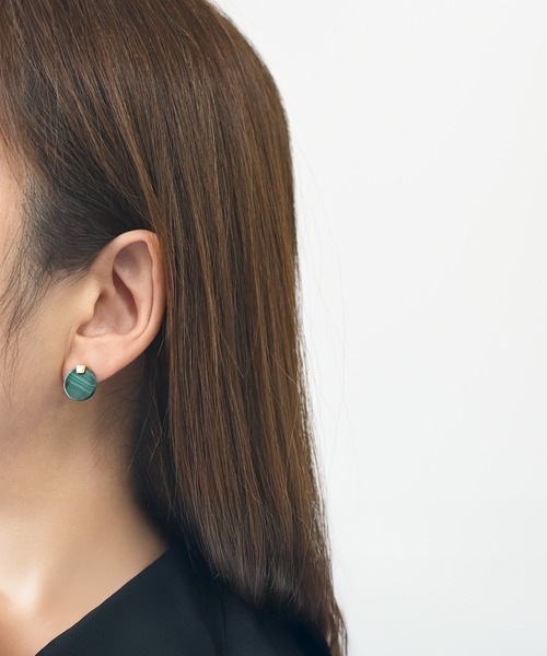 sowi ピアス シルバー925 マラカイト ゴールドピアス レディース