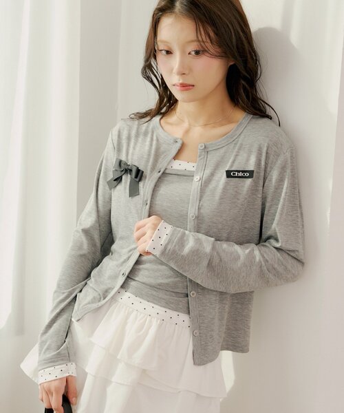 く*し様 完売品 T/C CREW COMPACT CARDIGAN / チャコ Chico（チコ） tシャツ コンパクトカーデ+ベアビスチェセット