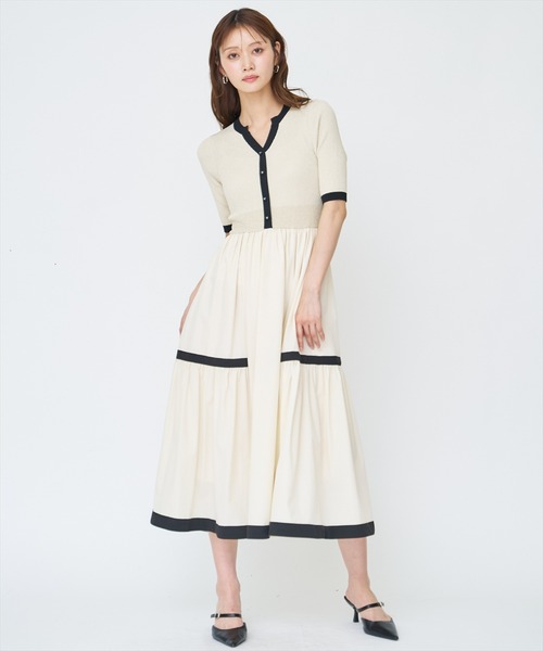 AND COUTURE（アンドクチュール） ワンピース ラメ入り配色ドッキング