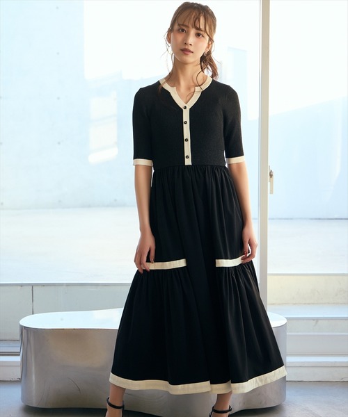 AND COUTURE（アンドクチュール） ワンピース ラメ入り配色ドッキング