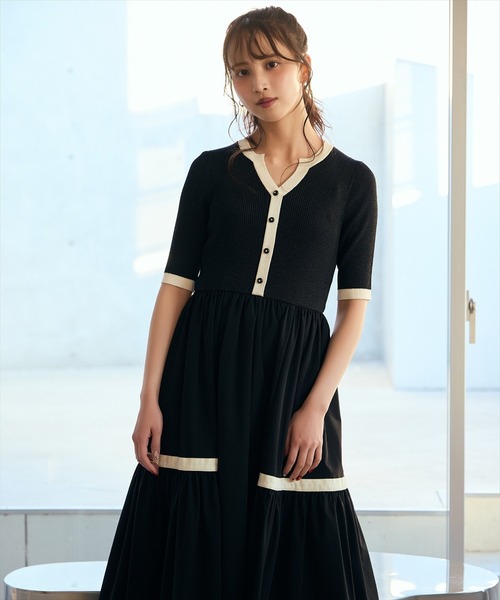 AND COUTURE（アンドクチュール） ワンピース ラメ入り配色ドッキング