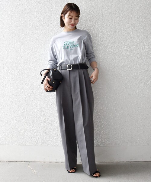 minuereミヌエール 男女兼用 トップスグレー monmimi tシャツ 「SHIPS any別注」monmimi:「洗濯機可能」ロゴ