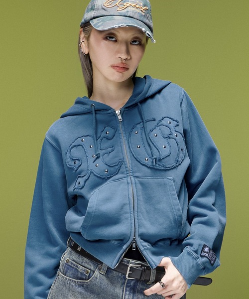 X-girl（エックスガール） パーカー STUDDED XG LOGO ZIP UP SWEAT