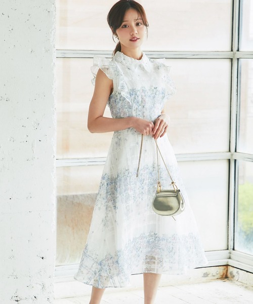 KANEKO ISAO 花柄レース襟ワンピース tocco closet（トッコ クローゼット） ワンピース レース襟付きシアー