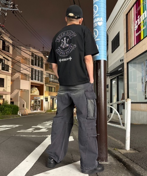 カーゴパンツ A'GEM/9 × .kom 「A'gem/エージェム」ヴィンテージウォッシュ ワイドカーゴパンツ メンズ レディースの画像