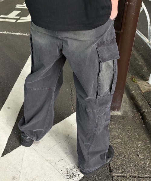 カーゴパンツ A'GEM/9 × .kom 「A'gem/エージェム」ヴィンテージウォッシュ ワイドカーゴパンツ メンズ レディースの画像