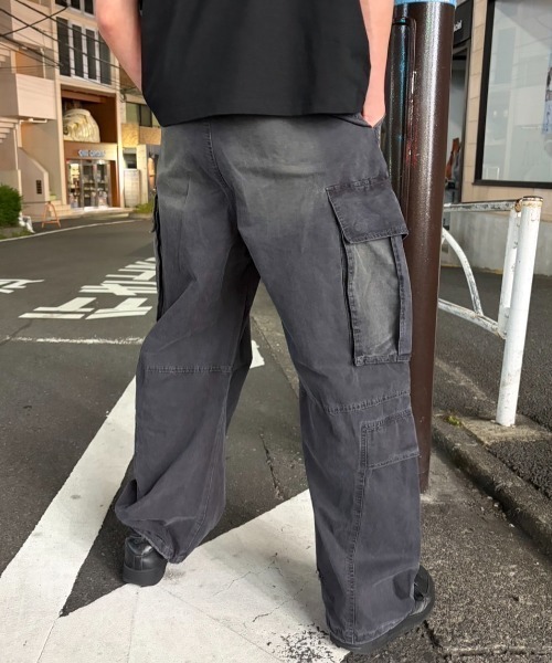 カーゴパンツ A'GEM/9 × .kom 「A'gem/エージェム」ヴィンテージウォッシュ ワイドカーゴパンツ メンズ レディースの画像