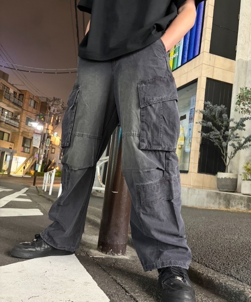 カーゴパンツ A'GEM/9 × .kom 「A'gem/エージェム」ヴィンテージウォッシュ ワイドカーゴパンツ メンズ レディースの画像