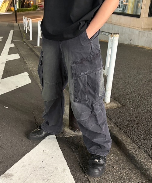 カーゴパンツ A'GEM/9 × .kom 「A'gem/エージェム」ヴィンテージウォッシュ ワイドカーゴパンツ メンズ レディースの画像