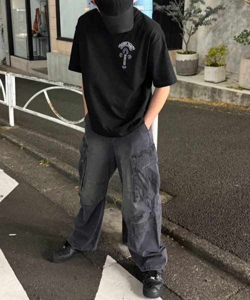 カーゴパンツ A'GEM/9 × .kom 「A'gem/エージェム」ヴィンテージウォッシュ ワイドカーゴパンツ メンズ レディースの画像