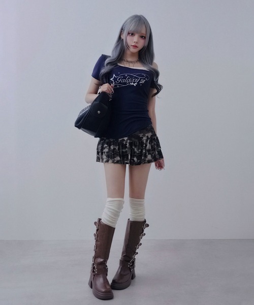 Diable baiser（ディアブルベーゼ） tシャツ 半袖 ロゴ オフショルダー