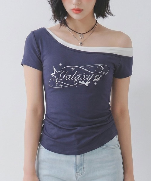 Diable baiser（ディアブルベーゼ） tシャツ 半袖 ロゴ オフショルダー