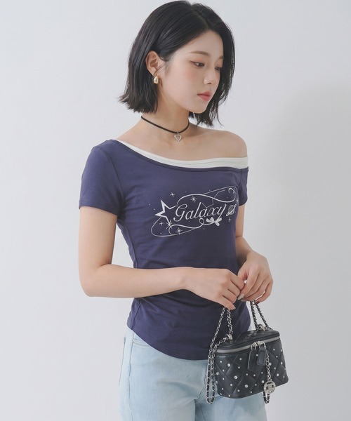 Diable baiser（ディアブルベーゼ） tシャツ 半袖 ロゴ オフショルダー