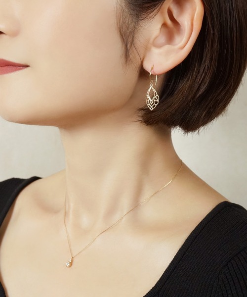 ピアス K10 オープンワーク リーフピアス レディースの画像