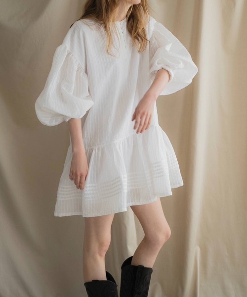 ワンピース pintuck round hem stripe midi OP