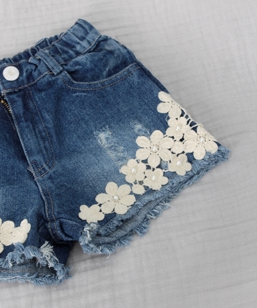 Rora パンツ レイ デニムショートパンツ キッズ 子供服 女の子