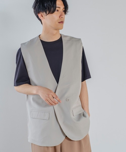 UNITED ARROWS UBCMD リバー ノーカラーベスト　ジレ　ウール UNITED ARROWS ベスト ジレ COMFY Vノーカラー -吸水速乾 UV