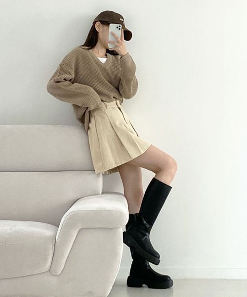 me+em select（ミームセレクト） スカート タックプリーツコーデュロイ