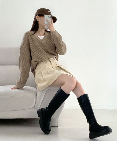 me+em select（ミームセレクト） スカート タックプリーツコーデュロイ