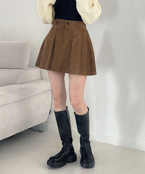 me+em select（ミームセレクト） スカート タックプリーツコーデュロイ