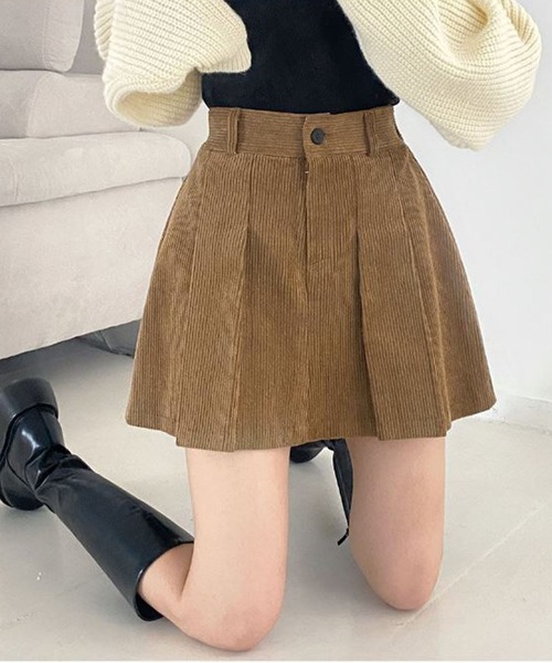 me+em select（ミームセレクト） スカート タックプリーツコーデュロイ